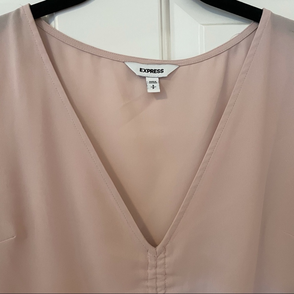 Express Blush Pink Ruched Ruffled Top - Picture 2 of 5